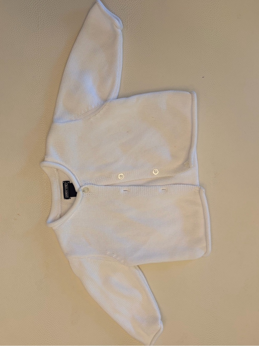 Lands End rollneck White Baby Knit Cardigan, 12mo